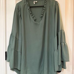 Chic Sage Ruffle Blouse